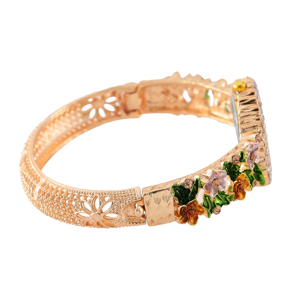 Strada Multi Color Austrian Crystal and Enameled Japanse Movement Bangle Watch in Goldtone image number 4