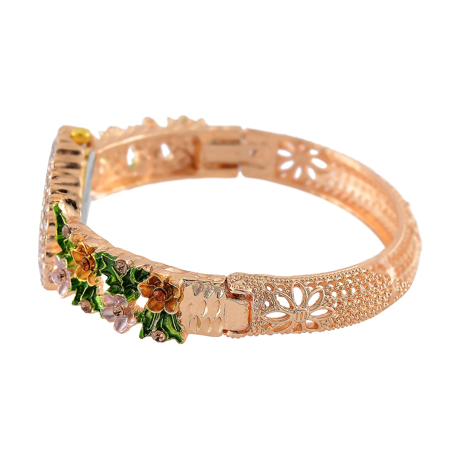 Strada Multi Color Austrian Crystal and Enameled Japanse Movement Bangle Watch in Goldtone