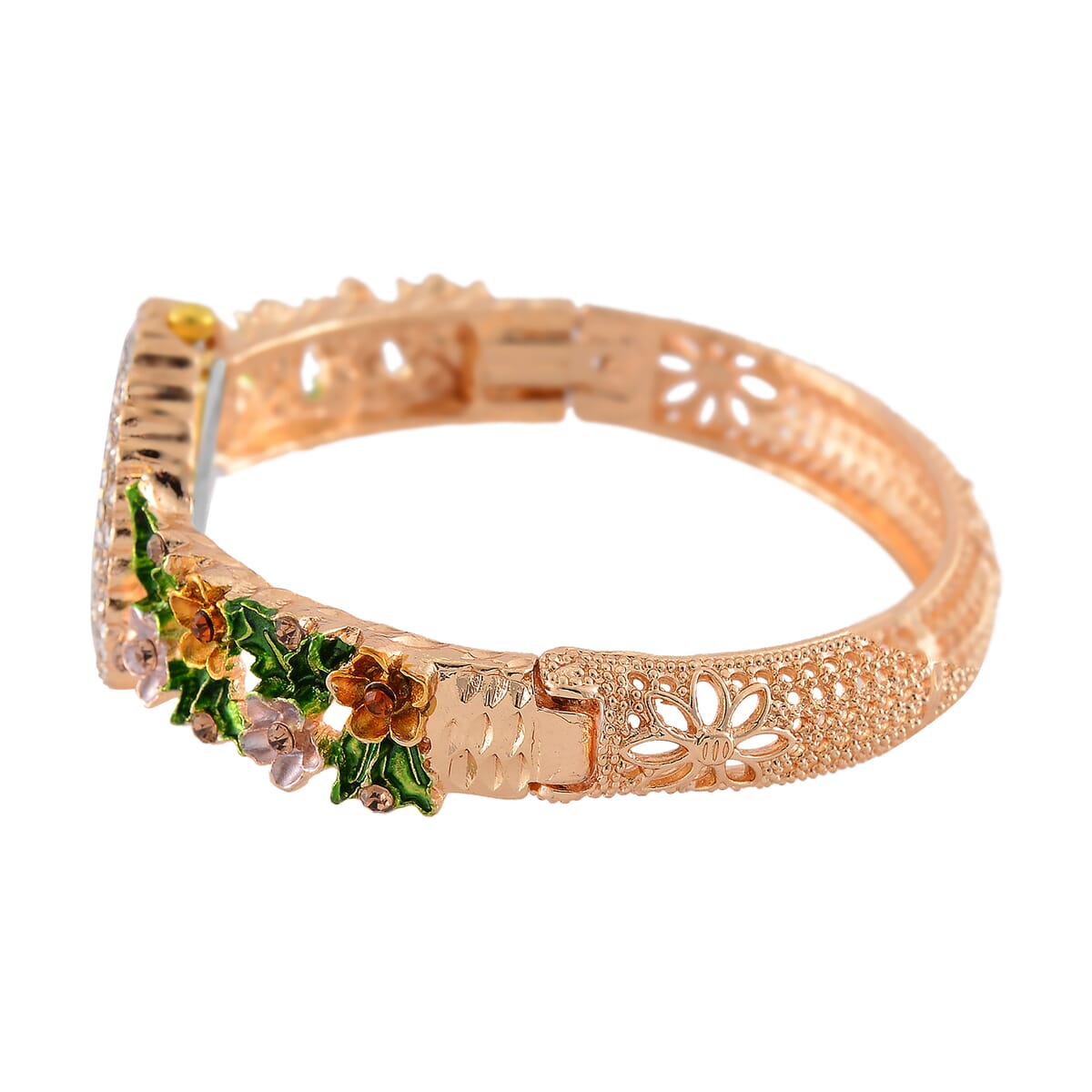Strada Multi Color Austrian Crystal and Enameled Japanse Movement Bangle Watch in Goldtone image number 5