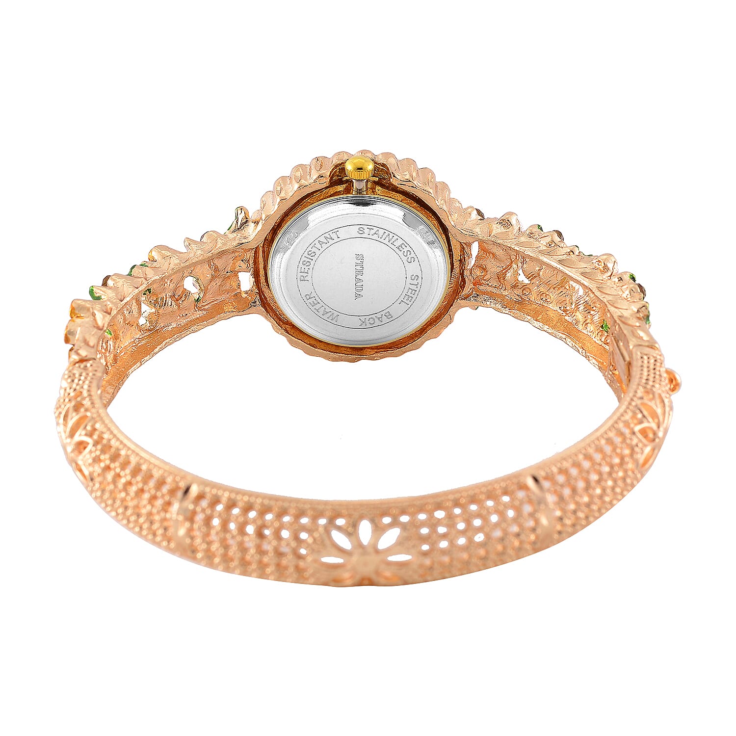 Strada Multi Color Austrian Crystal and Enameled Japanse Movement Bangle Watch in Goldtone
