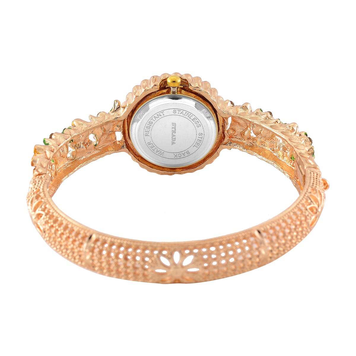 Strada Multi Color Austrian Crystal and Enameled Japanse Movement Bangle Watch in Goldtone image number 6