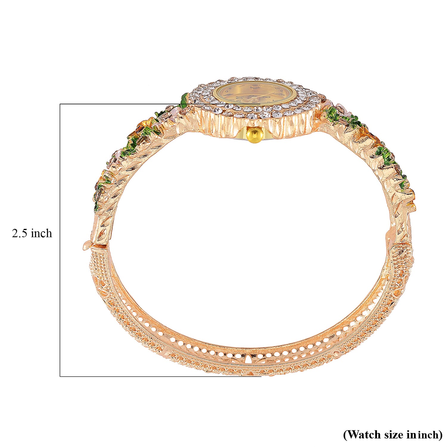Strada Multi Color Austrian Crystal and Enameled Japanse Movement Bangle Watch in Goldtone