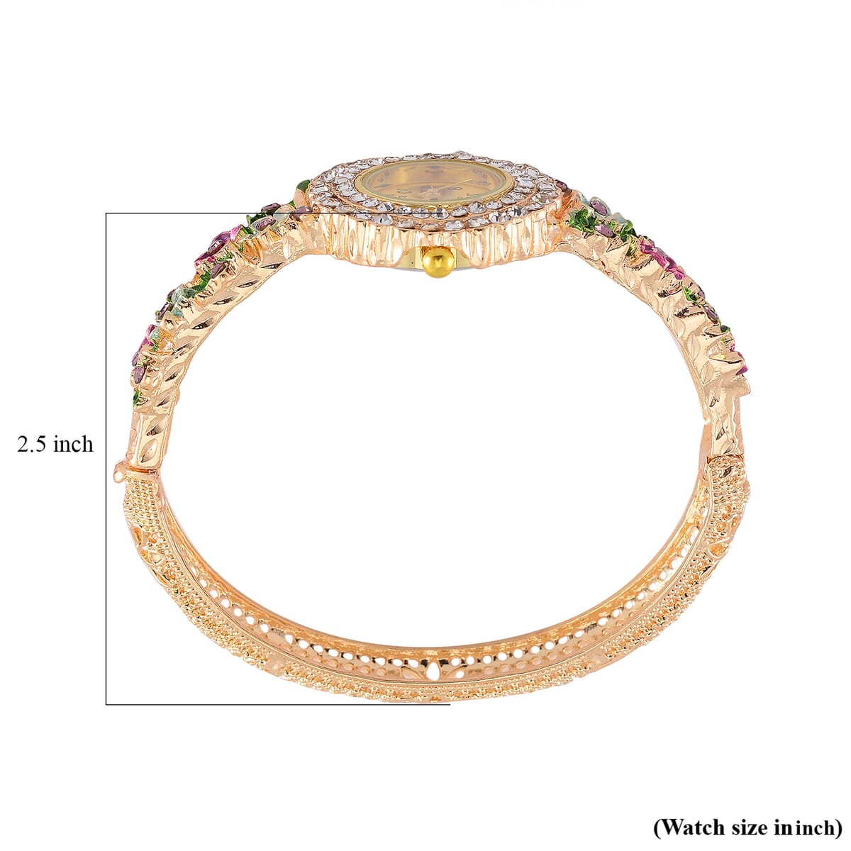 Strada White and Purple Austrian Crystal and Enameled Japanse Movement Bangle Watch in Goldtone image number 7