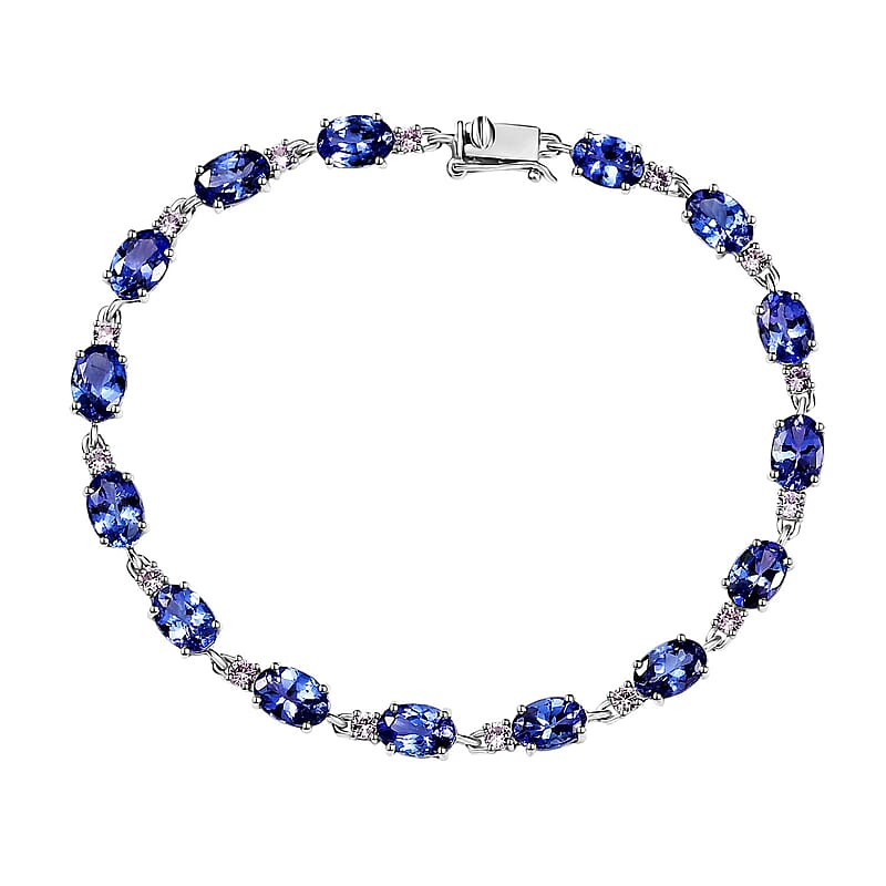 Luxoro AAA Tanzanite and Madagascar Pink Sapphire 7.65 ctw Link Bracelet in 10K White Gold (6.50 In)