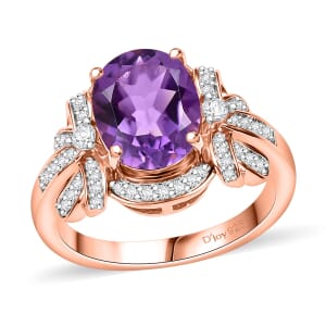 AAA Rose De France Amethyst and White Zircon 3.00 ctw Love Knot Ring in 18K Vermeil Rose Gold Over Sterling Silver (Size 10.0)