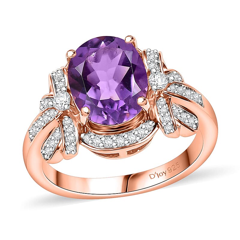 AAA Rose De France Amethyst and White Zircon 3.00 ctw Love Knot Ring in 18K Vermeil Rose Gold Over Sterling Silver (Size 10.0)