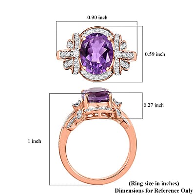 AAA Rose De France Amethyst and White Zircon 3.00 ctw Love Knot Ring in 18K Vermeil Rose Gold Over Sterling Silver (Size 10.0)