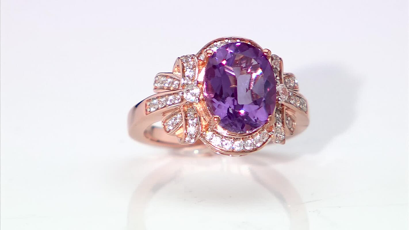 AAA Rose De France Amethyst, White Zircon Love Knot Ring in 18K Vermeil RG Over Sterling Silver (Size 10.0) 3.00 ctw