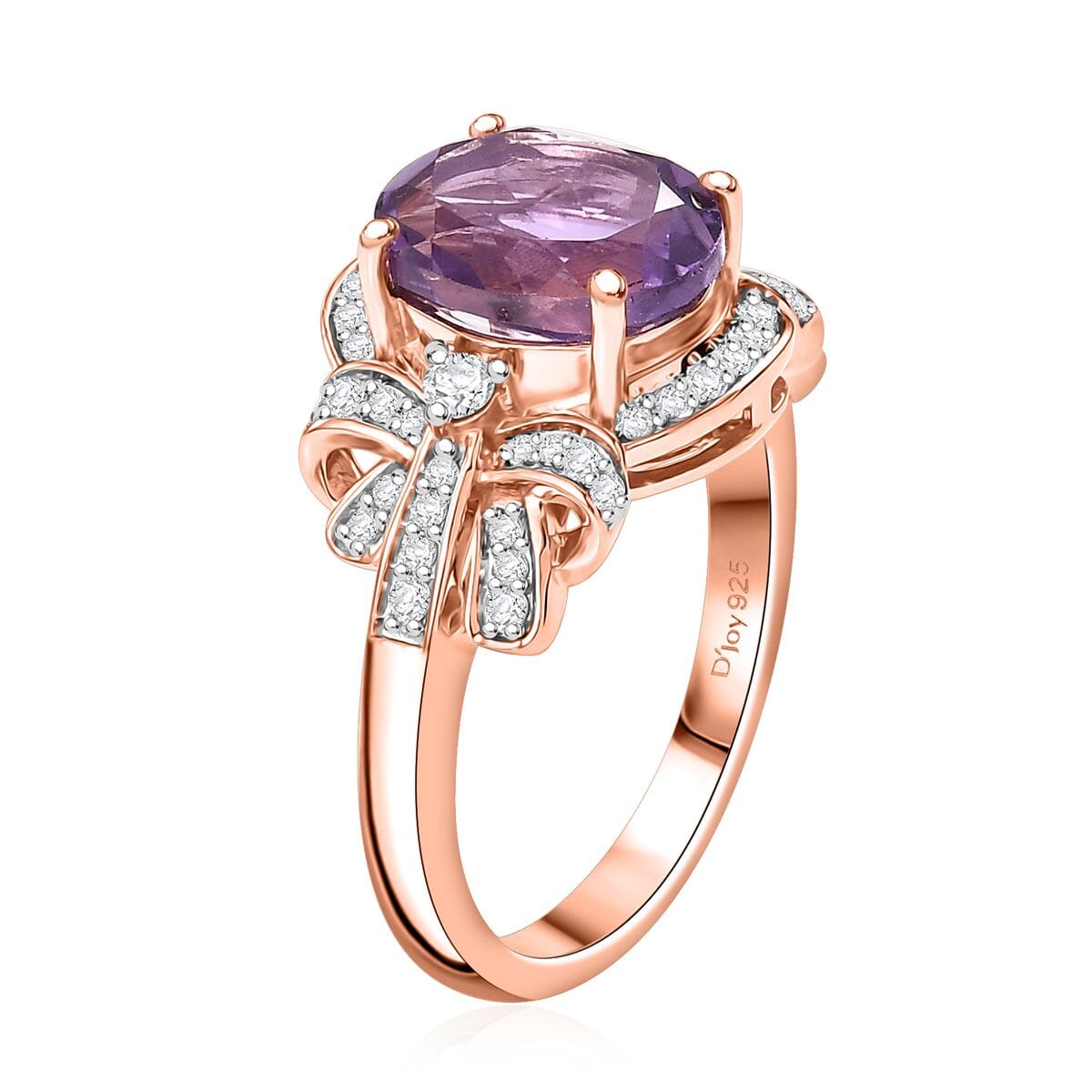 AAA Rose De France Amethyst and White Zircon 3.00 ctw Love Knot Ring in 18K Vermeil Rose Gold Over Sterling Silver (Size 7.0) image number 3