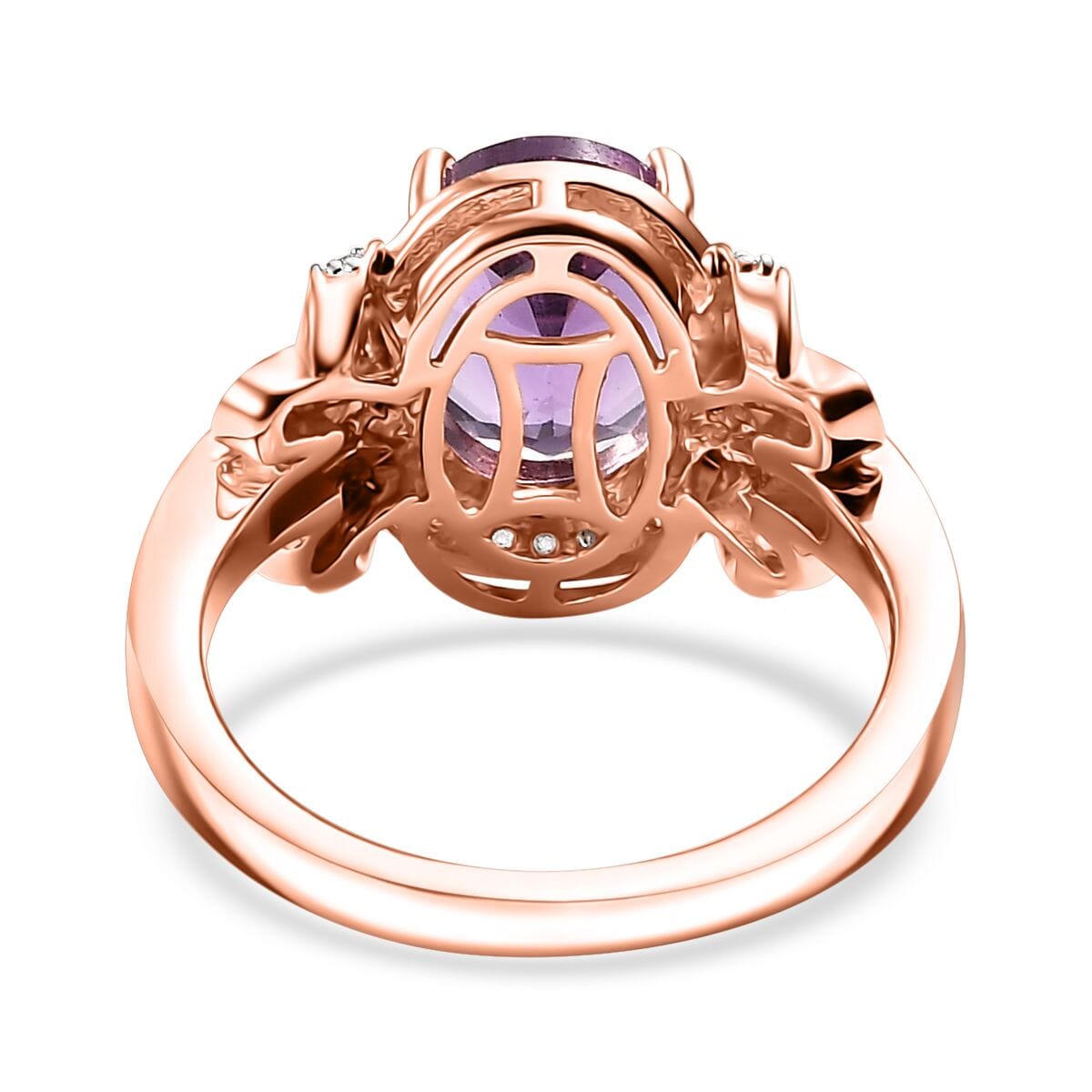 AAA Rose De France Amethyst and White Zircon 3.00 ctw Love Knot Ring in 18K Vermeil Rose Gold Over Sterling Silver (Size 7.0) image number 4