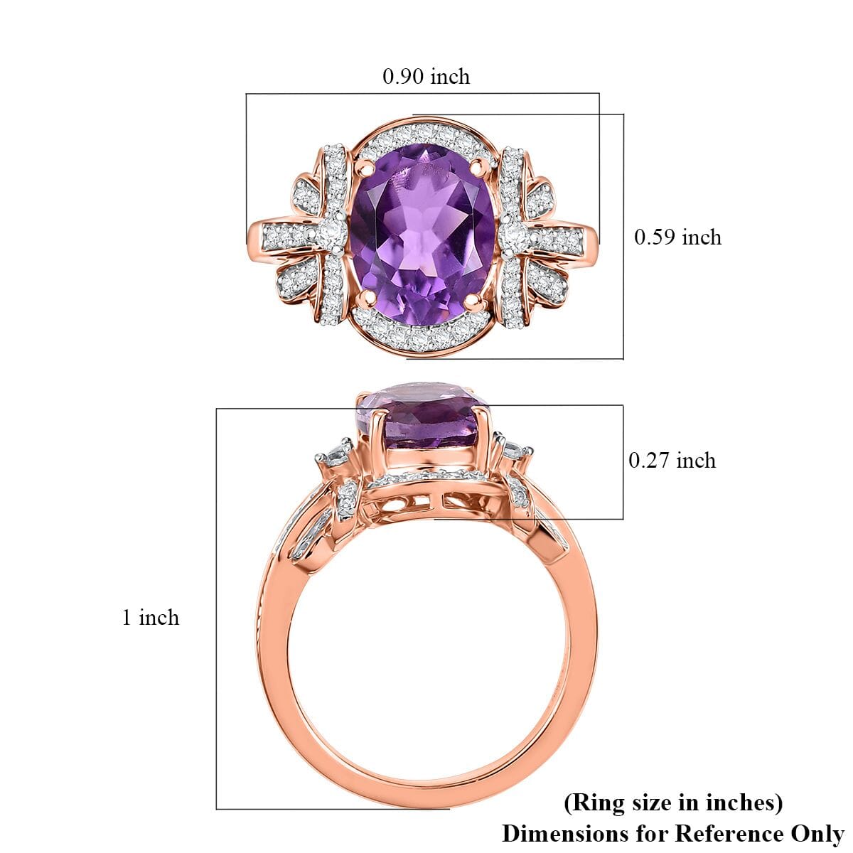 AAA Rose De France Amethyst and White Zircon 3.00 ctw Love Knot Ring in 18K Vermeil Rose Gold Over Sterling Silver (Size 7.0) image number 5