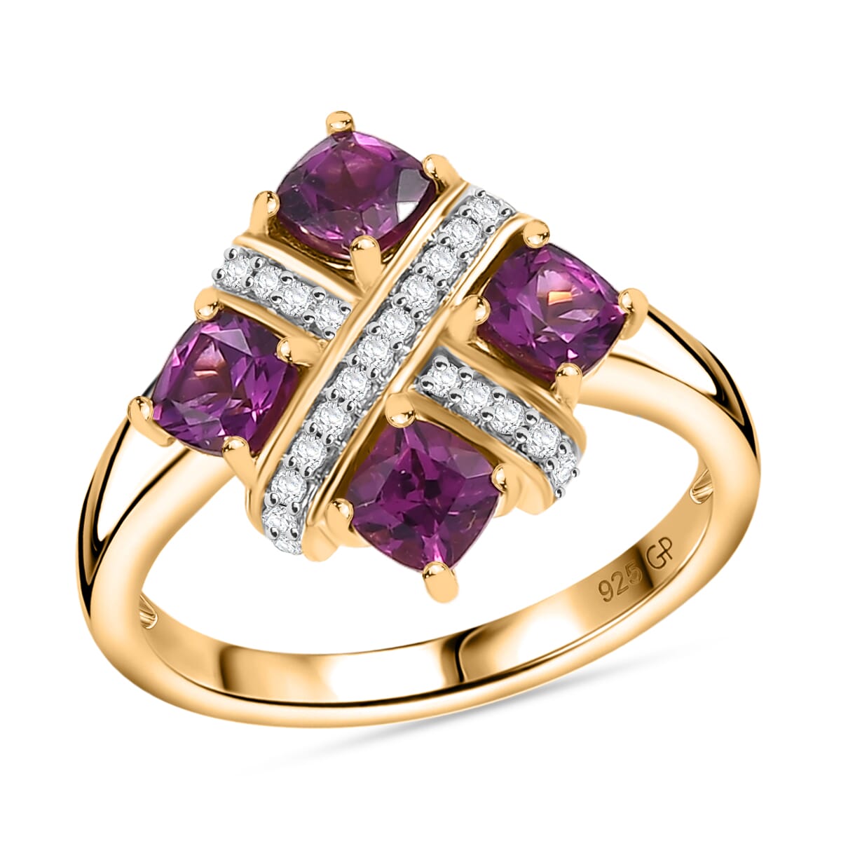 GP Royal Art Deco Collection AAA Radiant Ember Garnet and Multi Gemstone 1.70 ctw Fancy Ring in 18K Vermeil Yellow Gold Sterling Silver image number 0