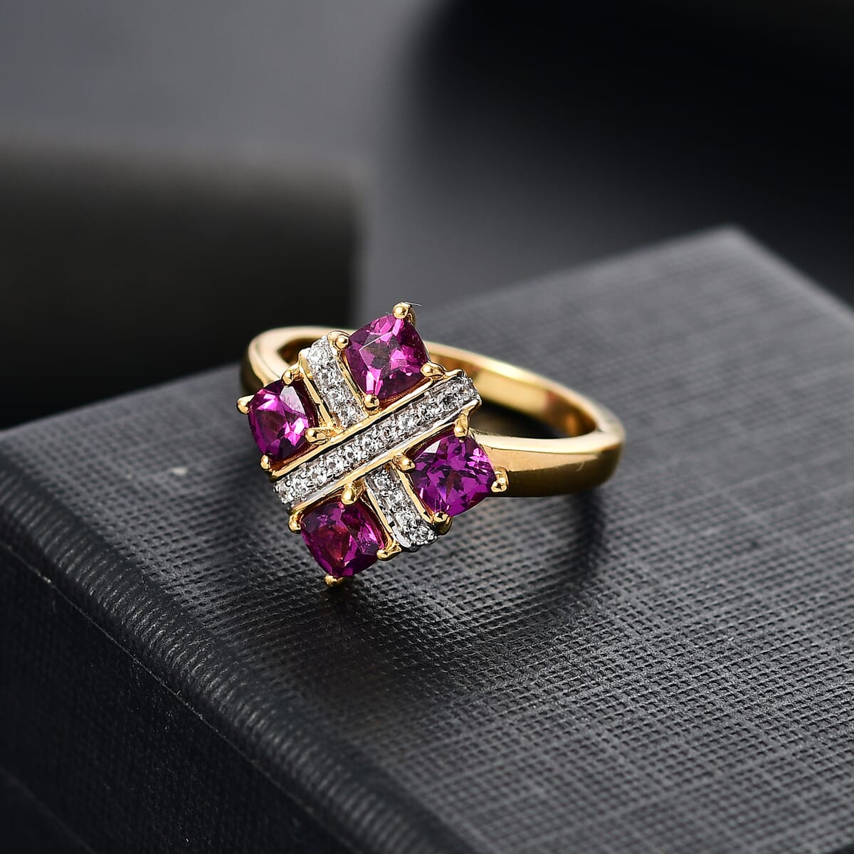 GP Royal Art Deco Collection AAA Radiant Ember Garnet and Multi Gemstone 1.70 ctw Fancy Ring in 18K Vermeil Yellow Gold Sterling Silver image number 1