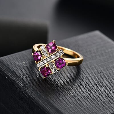 GP Royal Art Deco Collection AAA Radiant Ember Garnet and Multi Gemstone 1.70 ctw Fancy Ring in 18K Vermeil Yellow Gold Sterling Silver (Size 10.0)
