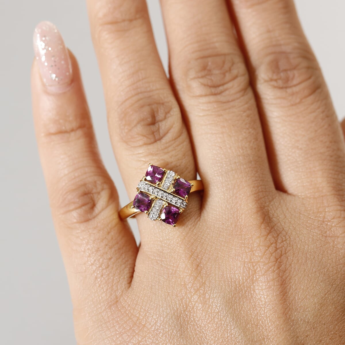 GP Royal Art Deco Collection AAA Radiant Ember Garnet and Multi Gemstone 1.70 ctw Fancy Ring in 18K Vermeil Yellow Gold Sterling Silver image number 2