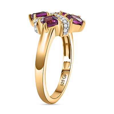 GP Royal Art Deco Collection AAA Radiant Ember Garnet and Multi Gemstone 1.70 ctw Fancy Ring in 18K Vermeil Yellow Gold Sterling Silver (Size 10.0)