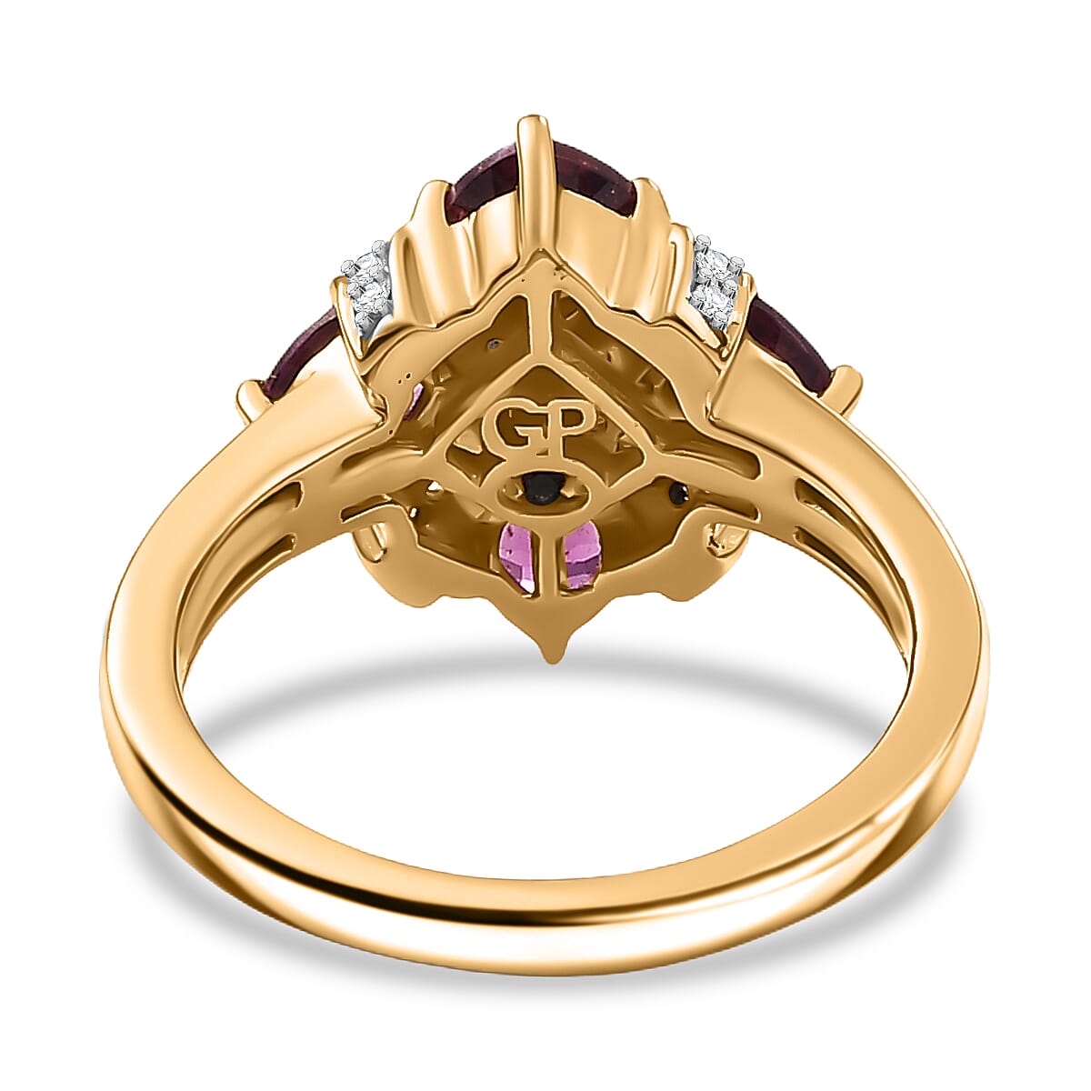GP Royal Art Deco Collection AAA Radiant Ember Garnet and Multi Gemstone 1.70 ctw Fancy Ring in 18K Vermeil Yellow Gold Sterling Silver (Size 10.0)