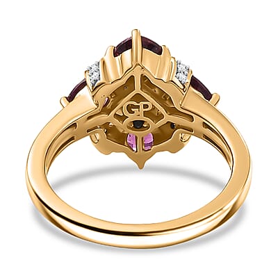 GP Royal Art Deco Collection AAA Radiant Ember Garnet and Multi Gemstone 1.70 ctw Fancy Ring in 18K Vermeil Yellow Gold Sterling Silver (Size 10.0)