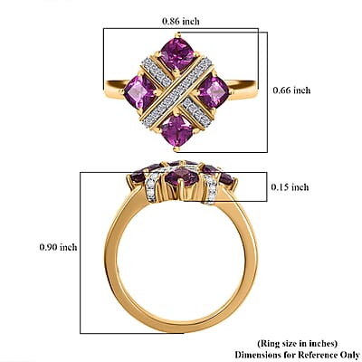 GP Royal Art Deco Collection AAA Radiant Ember Garnet and Multi Gemstone 1.70 ctw Fancy Ring in 18K Vermeil Yellow Gold Sterling Silver (Size 10.0)