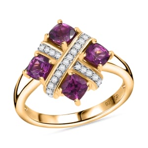 GP Royal Art Deco Collection AAA Radiant Ember Garnet and Multi Gemstone 1.70 ctw Fancy Ring in 18K Vermeil Yellow Gold Sterling Silver (Size 6.0)