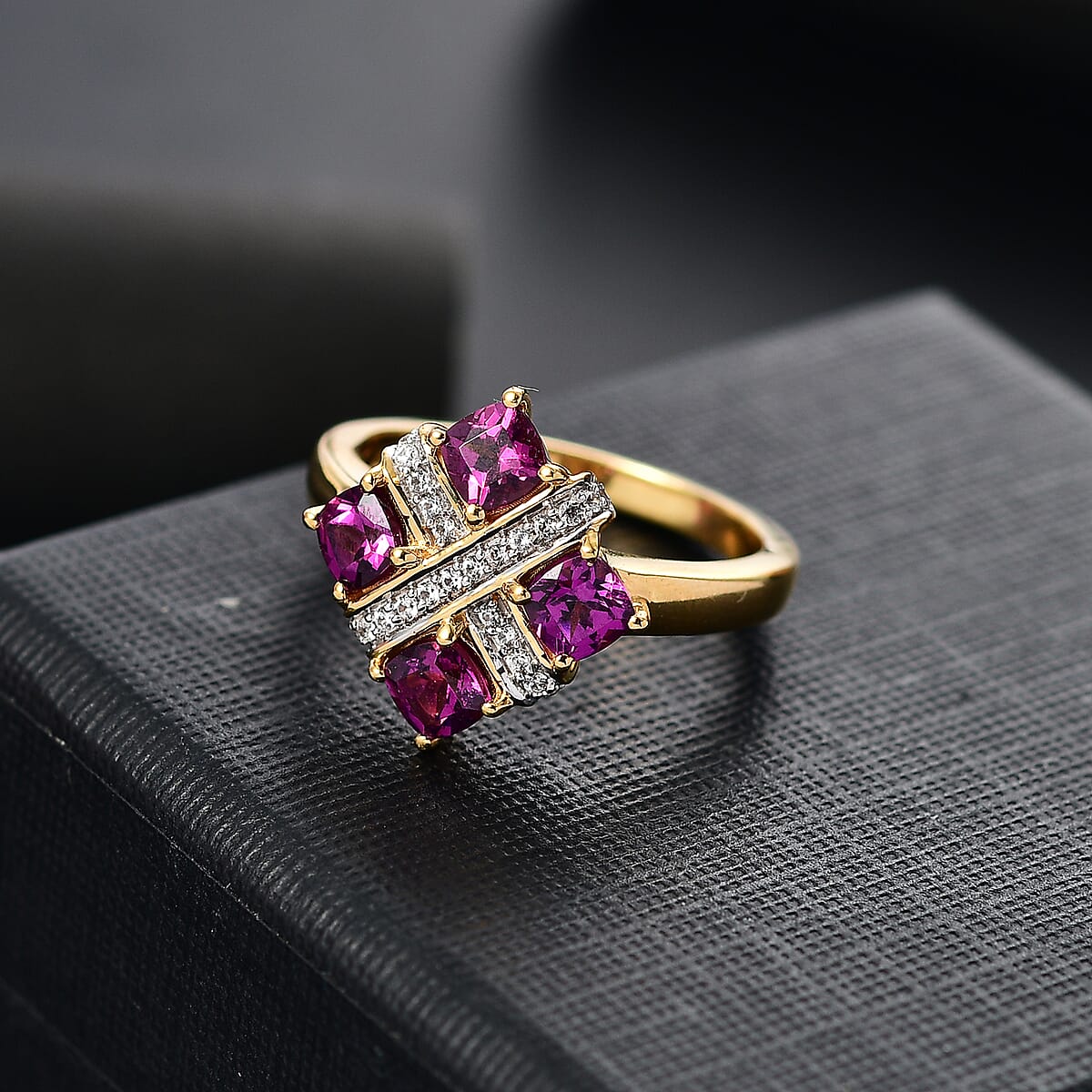GP Royal Art Deco Collection AAA Radiant Ember Garnet and Multi Gemstone 1.70 ctw Fancy Ring in 18K Vermeil Yellow Gold Sterling Silver (Size 9.0) image number 1