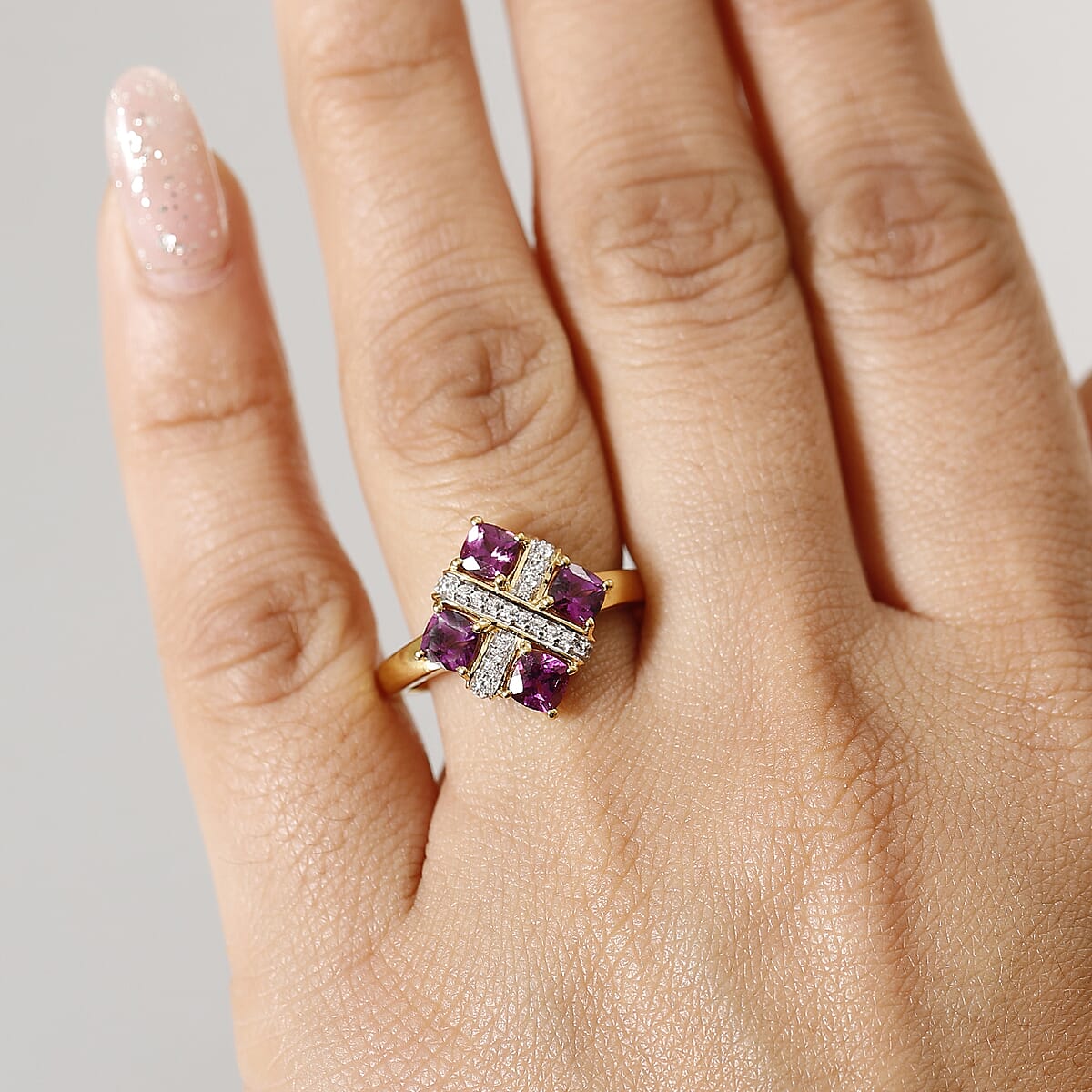 GP Royal Art Deco Collection AAA Radiant Ember Garnet and Multi Gemstone 1.70 ctw Fancy Ring in 18K Vermeil Yellow Gold Sterling Silver (Size 9.0) image number 2