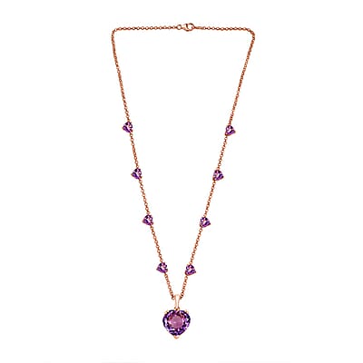 D'Joy AAA Rose De France Amethyst 25.00 ctw Heart Necklace in 18K Vermeil Rose Gold Over Sterling Silver 20 Inches