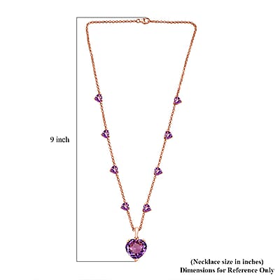 D'Joy AAA Rose De France Amethyst 25.00 ctw Heart Necklace in 18K Vermeil Rose Gold Over Sterling Silver 20 Inches