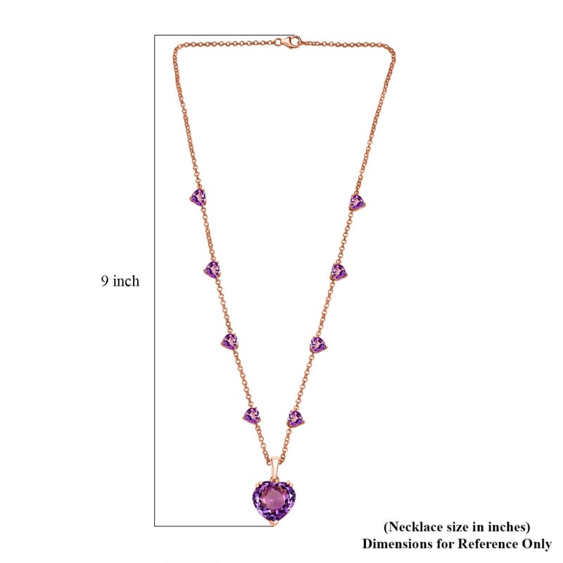 D'Joy AAA Rose De France Amethyst 25.00 ctw Heart Necklace in 18K Vermeil Rose Gold Over Sterling Silver 20 Inches