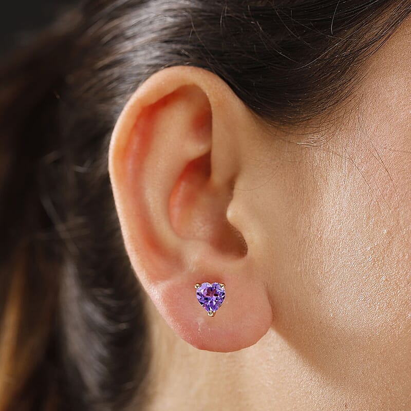 D'Joy AAA Rose De France Amethyst 2.20 ctw Heart Stud Earrings in 18K Vermeil Rose Gold Over Sterling Silver