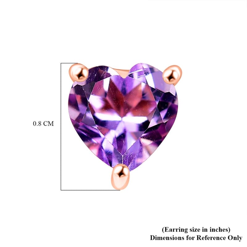 D'Joy AAA Rose De France Amethyst 2.20 ctw Heart Stud Earrings in 18K Vermeil Rose Gold Over Sterling Silver