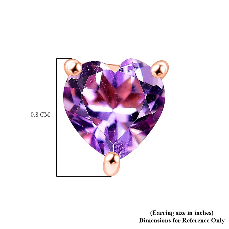D'Joy AAA Rose De France Amethyst 2.20 ctw Heart Stud Earrings in 18K Vermeil Rose Gold Over Sterling Silver