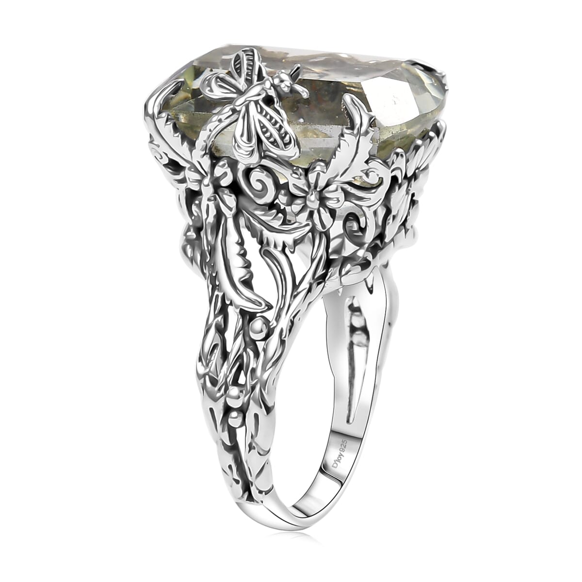 Indian Artisan Crafted Montezuma Prasiolite 16.10 ctw Twilight Wings Ring in Sterling Silver (Size 8.0) image number 3