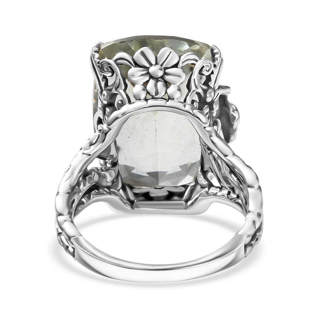 Indian Artisan Crafted Montezuma Prasiolite 16.10 ctw Twilight Wings Ring in Sterling Silver (Size 8.0) image number 4