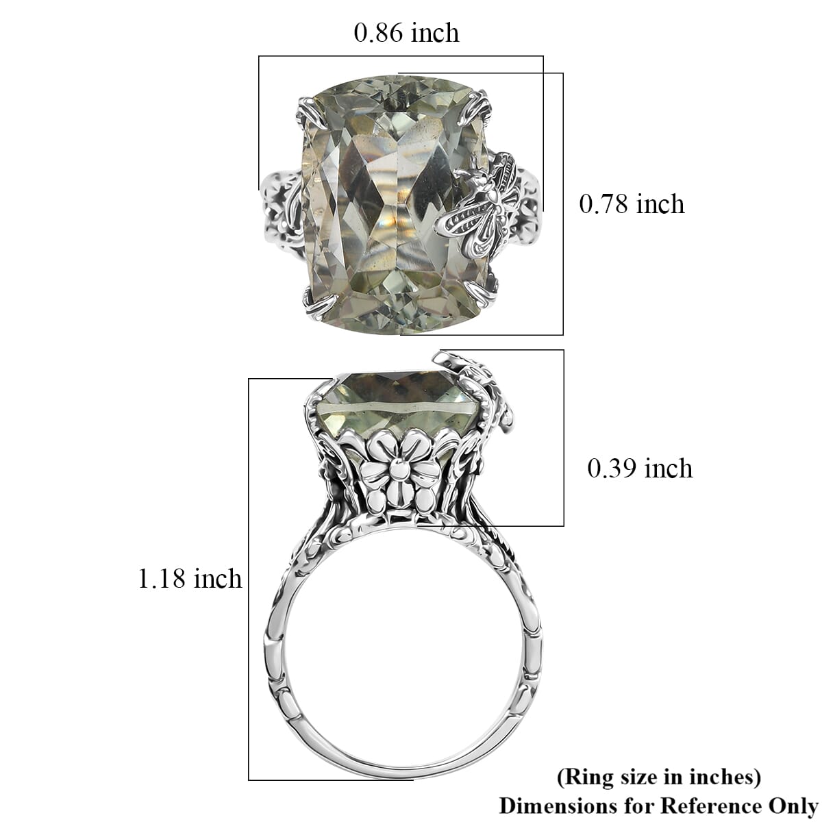 Indian Artisan Crafted Montezuma Prasiolite 16.10 ctw Twilight Wings Ring in Sterling Silver (Size 8.0) image number 5