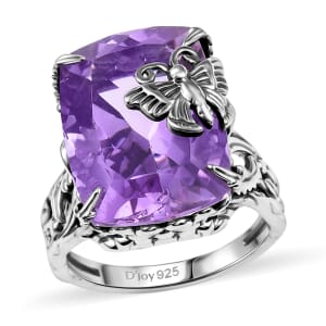 Indian Artisan Crafted Rose De France Amethyst 14.80 ctw Twilight Wings Ring in Sterling Silver (Size 8.0)