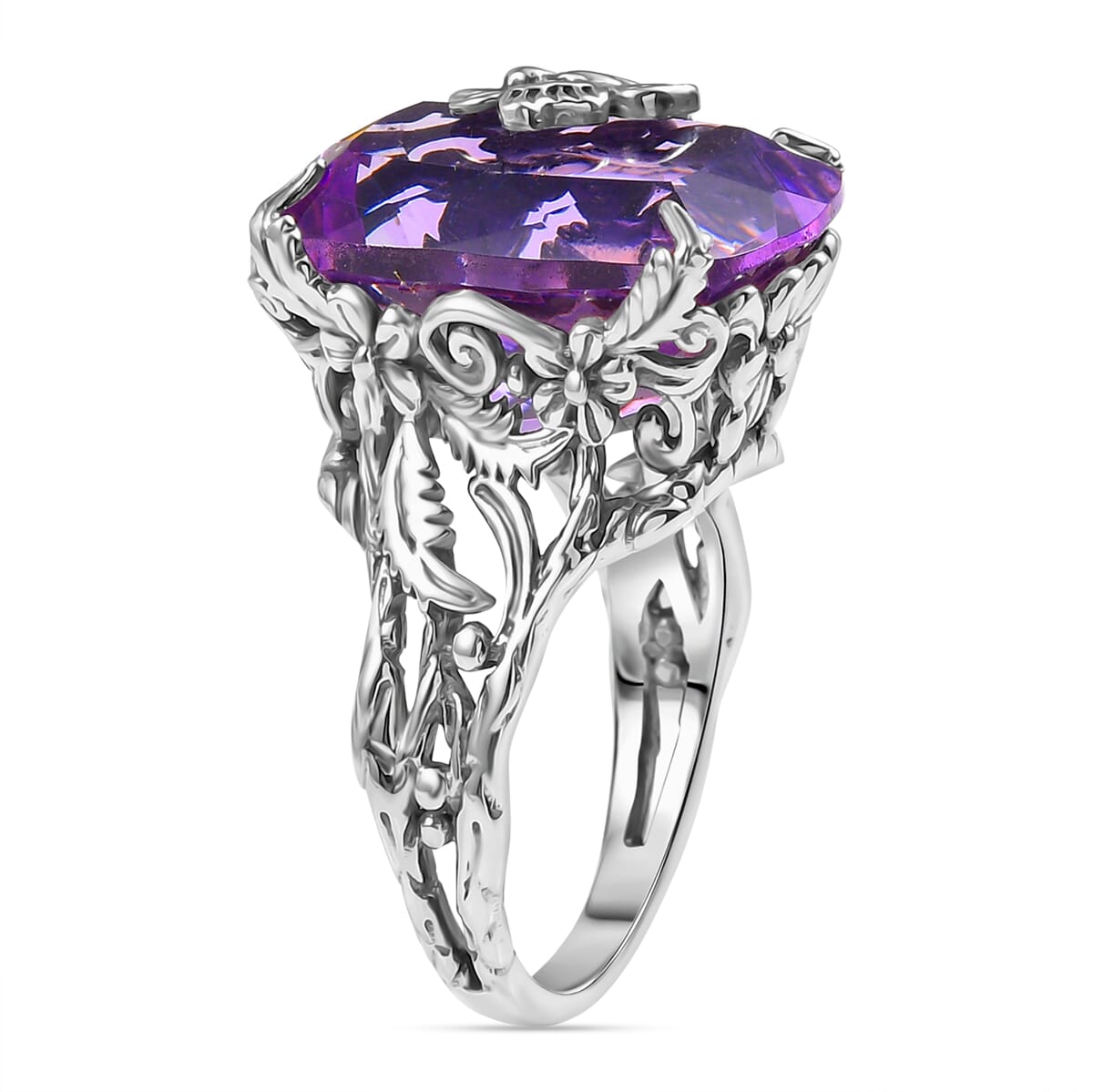 Indian Artisan Crafted Rose De France Amethyst 14.80 ctw Twilight Wings Ring in Sterling Silver (Size 8.0) image number 3