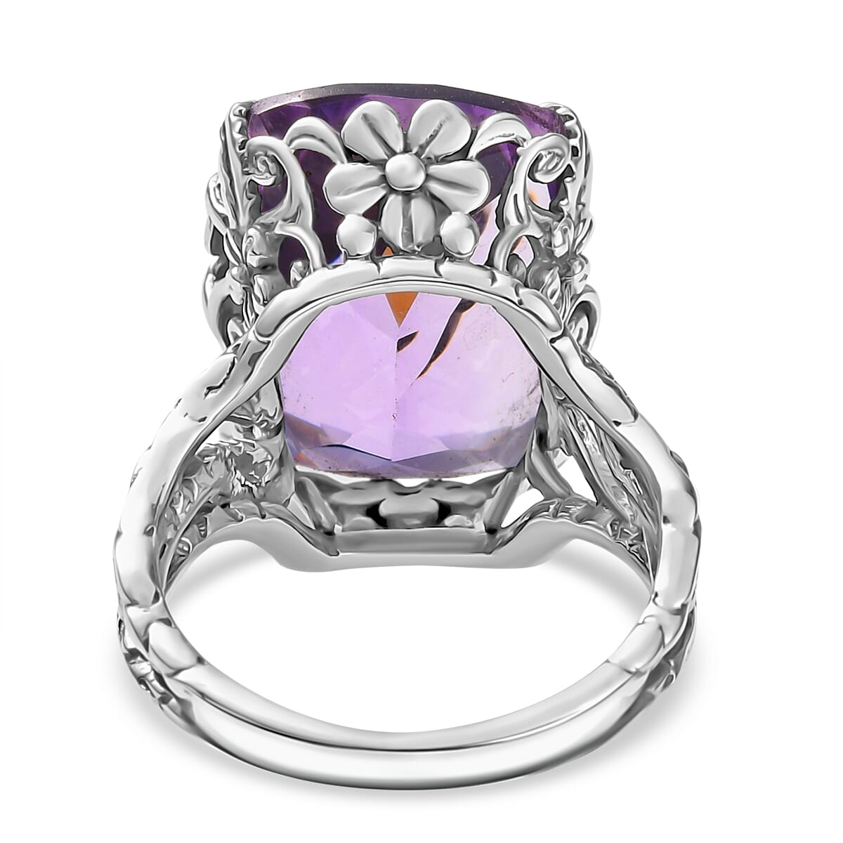 Indian Artisan Crafted Rose De France Amethyst 14.80 ctw Twilight Wings Ring in Sterling Silver (Size 8.0) image number 4