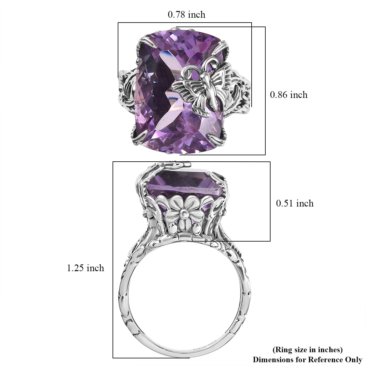 Indian Artisan Crafted Rose De France Amethyst 14.80 ctw Twilight Wings Ring in Sterling Silver (Size 8.0) image number 5