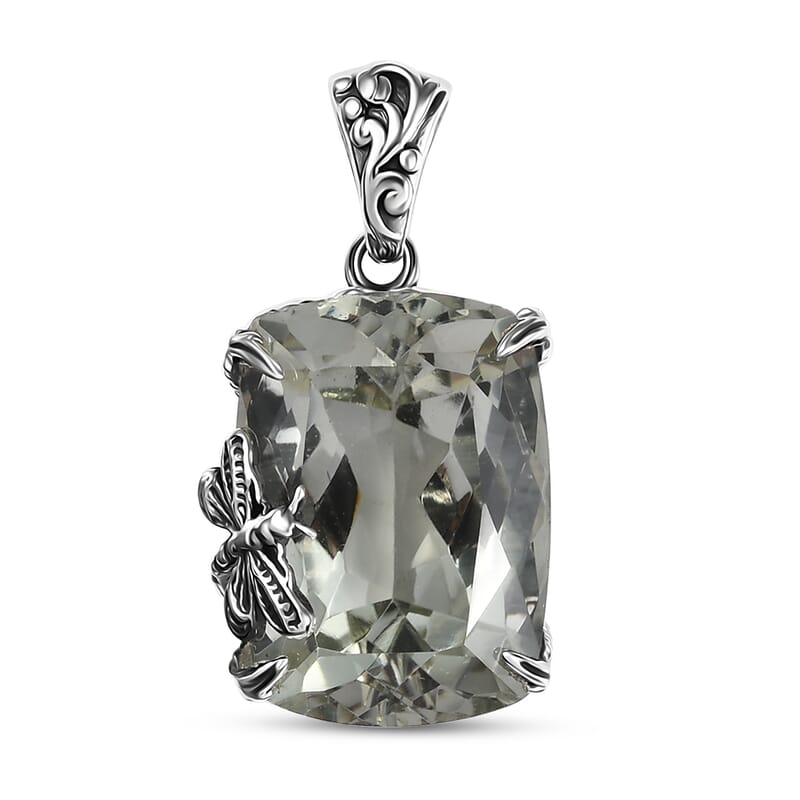 D'Joy Indian Artisan Crafted Montezuma Prasiolite 16.10 ctw Twilight Wings Pendant without Chain in Sterling Silver