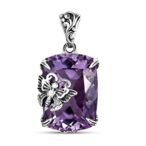 Indian Artisan Crafted Rose De France Amethyst 15.10 ctw Twilight Wings Pendant in Sterling Silver