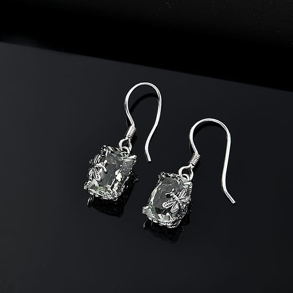 D'Joy Indian Artisan Crafted Montezuma Prasiolite 9.80 ctw Twilight Wings Earrings in Sterling Silver 