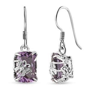 Indian Artisan Crafted Rose De France Amethyst 9.50 ctw Twilight Wings Earrings Sterling Silver
