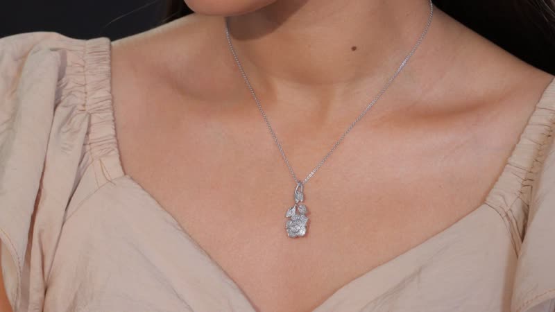 D'Joy Diamond Accent Rose Pendant without Chain in Platinum Over Sterling Silver