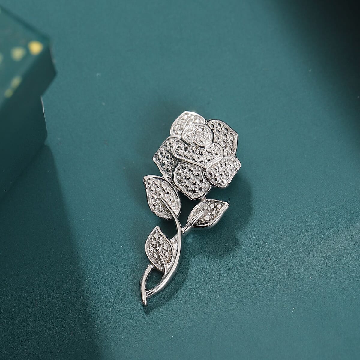 Diamond Accent Rose Pendant without Chain in Platinum Over Sterling Silver image number 1