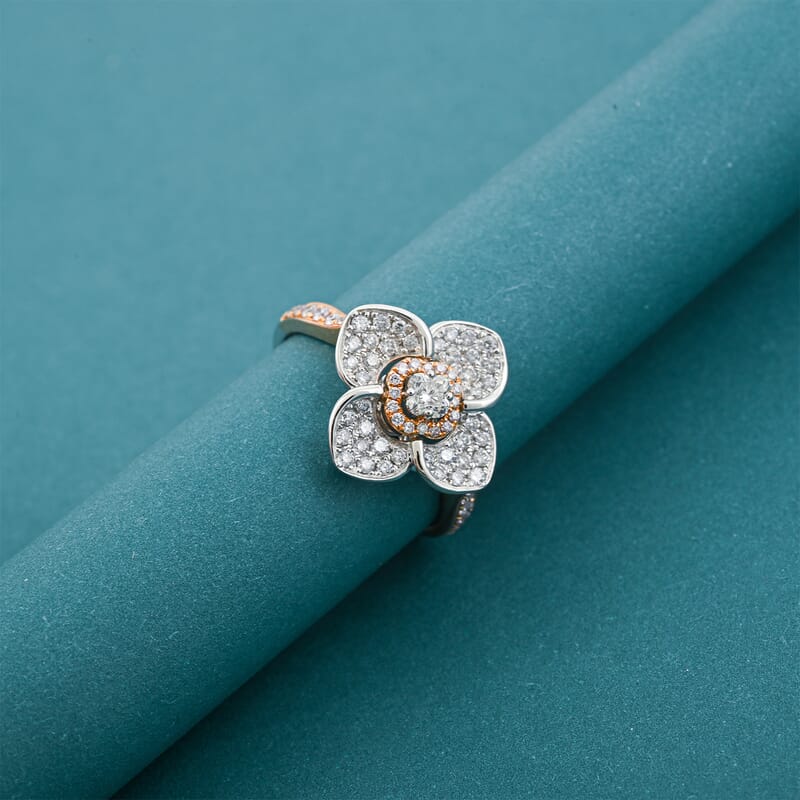 Modani 18K White and Rose Gold Natural Pink and White Diamond Ring (Size 7.0) 0.62 ctw
