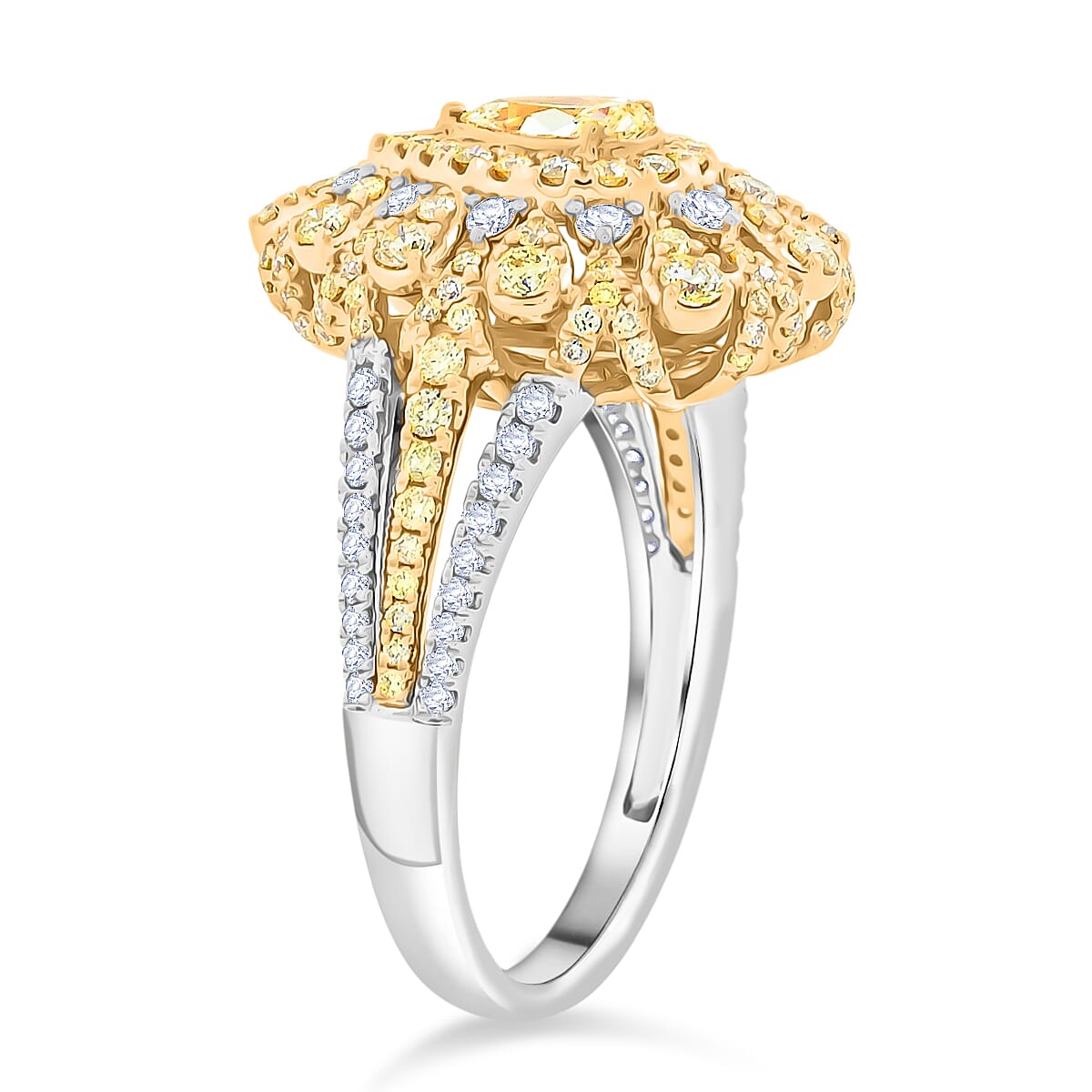 Modani 18K White and Yellow Gold Natural Yellow and White Diamond Ring (Size 7.0) (5.85 g) 1.27 ctw image number 3