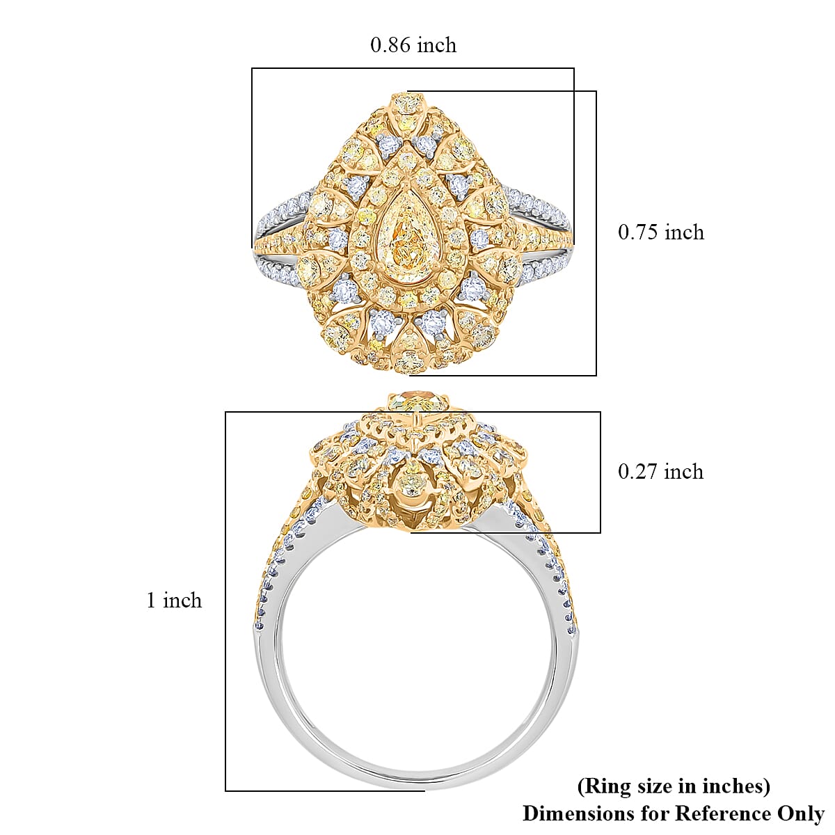 Doorbuster Modani Natural Yellow and White Diamond 1.27 ctw Ring in 18K White and Yellow Gold (Size 7.0) 5.85 Grams image number 5