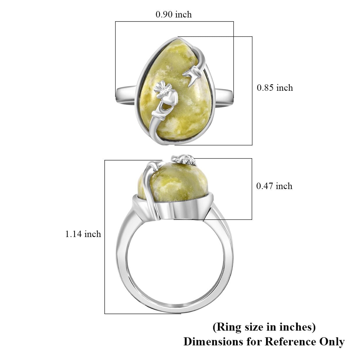 Connemara Marble 11.50 ctw Claddagh Ring in Platinum Over Sterling Silver (Size 11.0) image number 5
