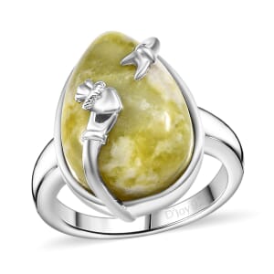 Connemara Marble 11.50 ctw Claddagh Ring in Platinum Over Sterling Silver (Size 9.0)